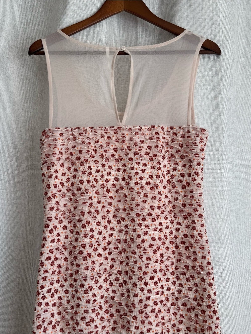 Free People Bitsy Ditsy Shimmy Floral Mesh Ruffle Keyhole Bodycon Dress Medium - Picture 7 of 7